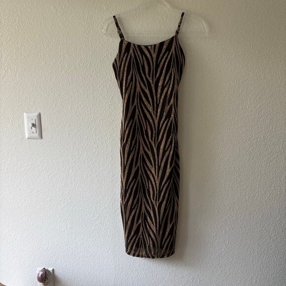 Y2K Glamcore Coquette Zebra Glitter Slip Dress | Derek & Heart | Size S - Picture 3 of 7